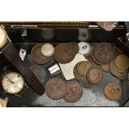 103 - A SMALL TIN OF ASSORTED ITEMS, to include a gents 'Starlon' watch head, requires attention, other na... 