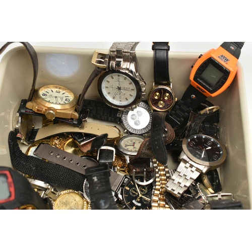 105 - A BOX OF ASSORTED WRISTWATCHES, names to include Sekonda, Superdry, G&O, Timex, Ieke, Citron, Next, ... 