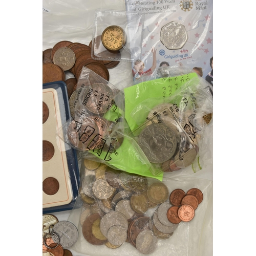 120 - A SMALL CARDBOARD BOX OF MIXED COINAGE TO INCLUDE, A GEORGE V GOLD HALF SOVEREIGN 1911, 22ct Gold, 3... 