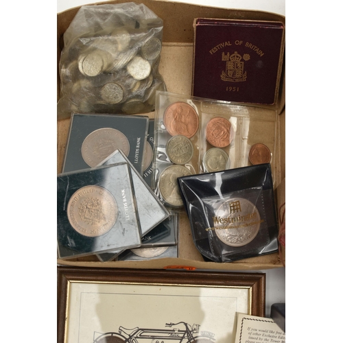 121 - A CARDBOARD BOX CONTAINING MIXED WORLD COINAGE TO INCLUDE, a 2012 I.R.B. designed Five Pound coin, a... 