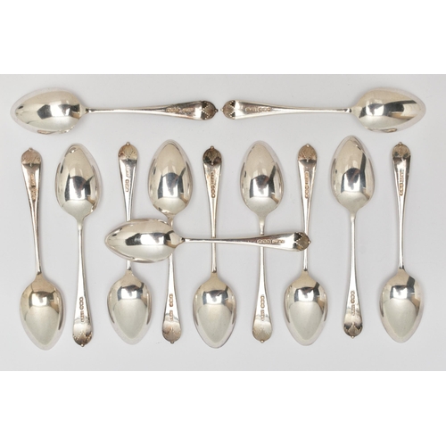 92 - A SET OF TWELVE GEORGE V SILVER TEASPOONS, Queen Anne pattern teaspoons, hallmarked 'J Thompson & So... 