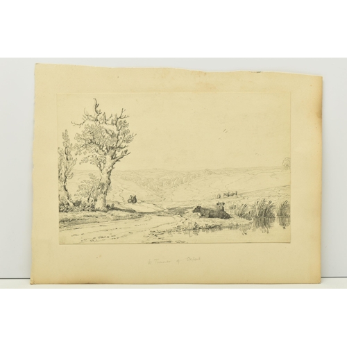 311 - CIRCLE OF WILLIAM TURNER OF OXFORD (1789-1862) A PICTURESQUE LANDSCAPE, cattle are grazing with two ... 