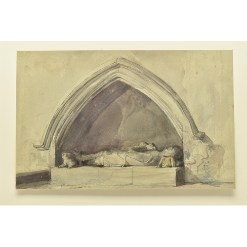 314 - CIRCLE OF GEORGE CATTERMOLE (1800-1868) A STUDY OF THE TOMB OF A KNIGHT, initialled lower right, wat... 