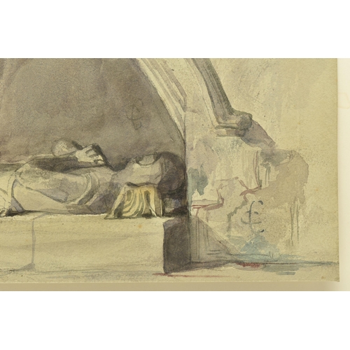 314 - CIRCLE OF GEORGE CATTERMOLE (1800-1868) A STUDY OF THE TOMB OF A KNIGHT, initialled lower right, wat... 