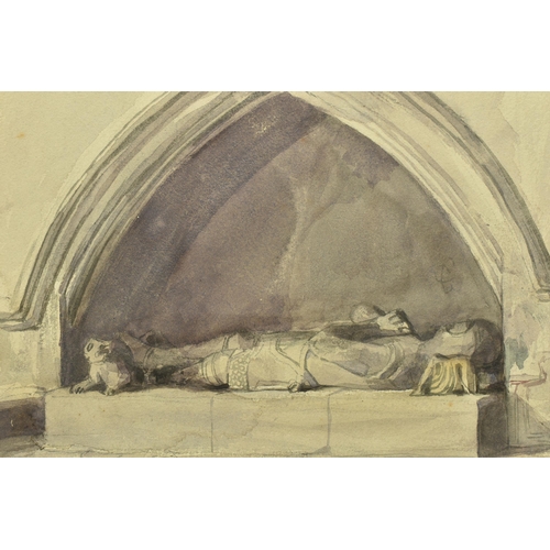 314 - CIRCLE OF GEORGE CATTERMOLE (1800-1868) A STUDY OF THE TOMB OF A KNIGHT, initialled lower right, wat... 