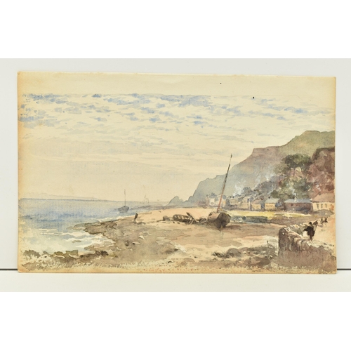 318 - TWO 19TH CENTURY COASTAL STUDIES, the first depicts a boat on the shoreline at low tide, watercolour... 