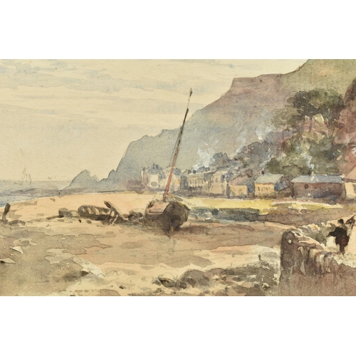 318 - TWO 19TH CENTURY COASTAL STUDIES, the first depicts a boat on the shoreline at low tide, watercolour... 