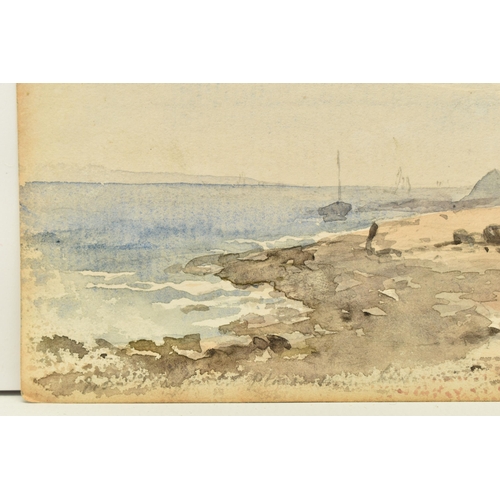 318 - TWO 19TH CENTURY COASTAL STUDIES, the first depicts a boat on the shoreline at low tide, watercolour... 