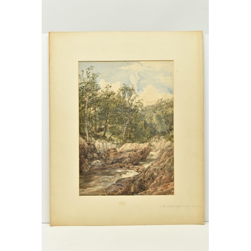 324 - THOMAS BAKER OF LEAMINGTON (1809-1869) A RIVER LANDSCAPE, the rocky banks lined with trees, signed b... 