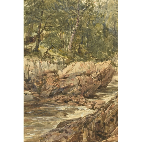 324 - THOMAS BAKER OF LEAMINGTON (1809-1869) A RIVER LANDSCAPE, the rocky banks lined with trees, signed b... 