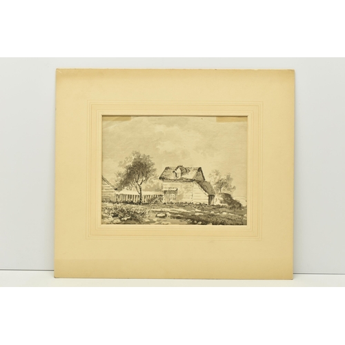 326 - CIRCLE OF GEORGE BARRETT I (CIRCA 1728-1784) LANDSCAPE WITH COTTAGE, unsigned ink wash on paper, app... 