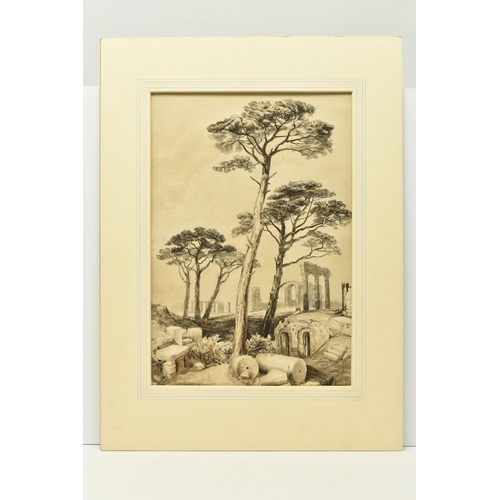 330 - CIRCLE OF JAMES DUFFIELD HARDING (1797-1863) A CONTINENTAL CLASSICAL LANDSCAPE, depicting trees and ... 