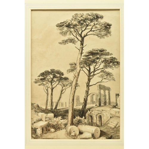 330 - CIRCLE OF JAMES DUFFIELD HARDING (1797-1863) A CONTINENTAL CLASSICAL LANDSCAPE, depicting trees and ... 