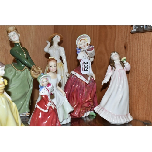 333 - EIGHT ROYAL DOULTON LADY FIGURES AND A ROYAL WORCESTER LADY, comprising 'Susannah' HN4221, 'Grace' H... 