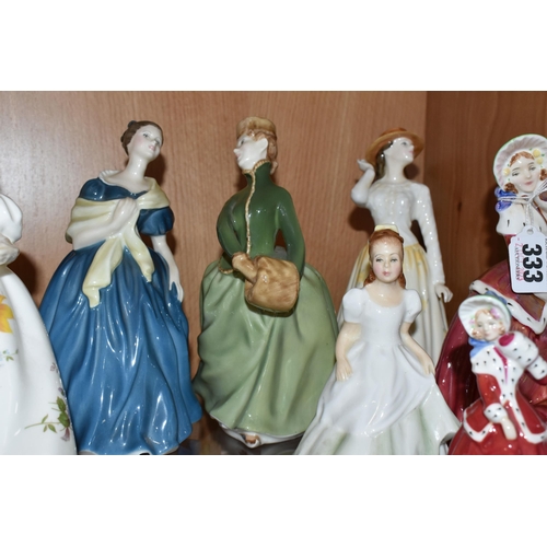 333 - EIGHT ROYAL DOULTON LADY FIGURES AND A ROYAL WORCESTER LADY, comprising 'Susannah' HN4221, 'Grace' H... 