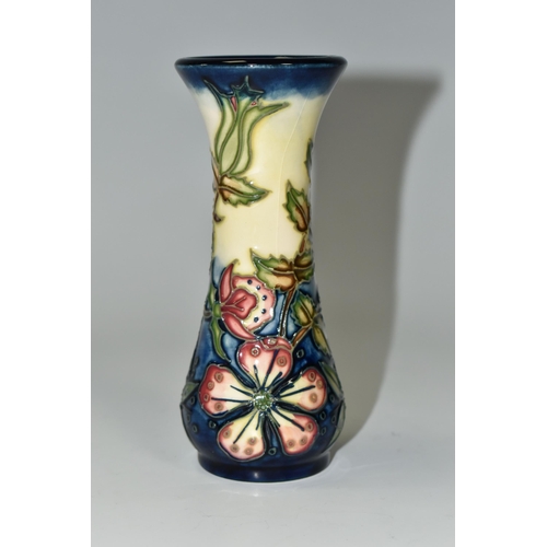 337 - A MOORCROFT POTTERY BALUSTER BUD VASE IN THE SWEET BRIAR PATTERN, impressed and painted marks, heigh... 