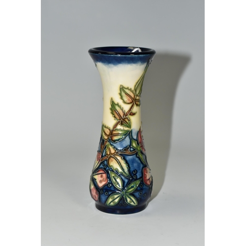 337 - A MOORCROFT POTTERY BALUSTER BUD VASE IN THE SWEET BRIAR PATTERN, impressed and painted marks, heigh... 