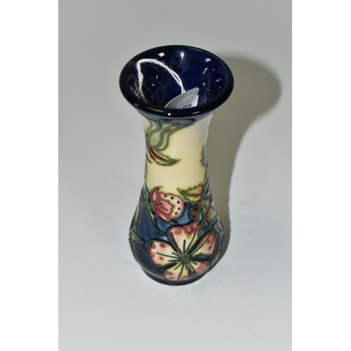 337 - A MOORCROFT POTTERY BALUSTER BUD VASE IN THE SWEET BRIAR PATTERN, impressed and painted marks, heigh... 