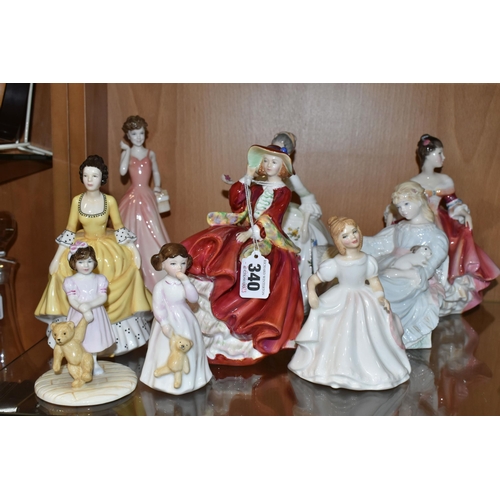 340 - EIGHT ROYAL DOULTON LADY FIGURES AND A COALPORT FIGURE, comprising 'Sugar And Spice' HN4103, 'Daddy'... 