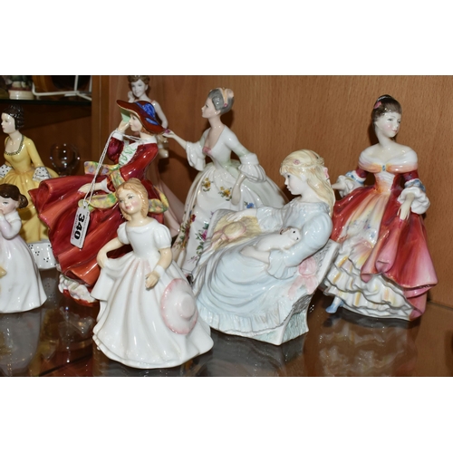 340 - EIGHT ROYAL DOULTON LADY FIGURES AND A COALPORT FIGURE, comprising 'Sugar And Spice' HN4103, 'Daddy'... 