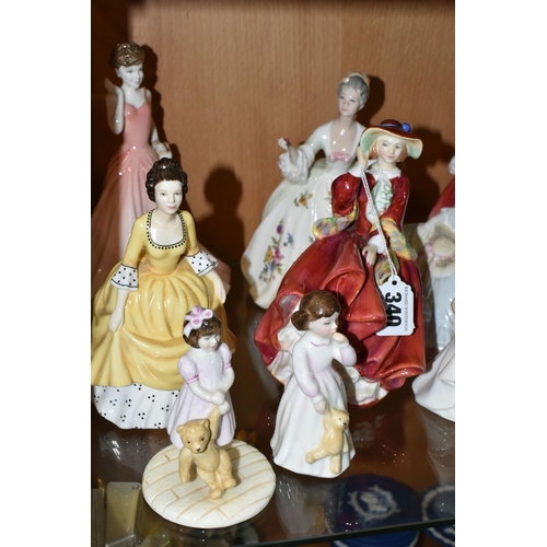 340 - EIGHT ROYAL DOULTON LADY FIGURES AND A COALPORT FIGURE, comprising 'Sugar And Spice' HN4103, 'Daddy'... 