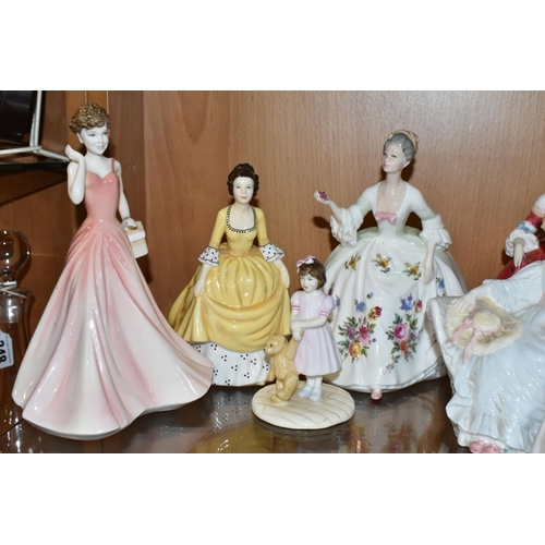 340 - EIGHT ROYAL DOULTON LADY FIGURES AND A COALPORT FIGURE, comprising 'Sugar And Spice' HN4103, 'Daddy'... 