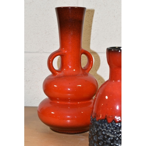 352 - EIGHT WEST GERMAN RED GLAZED POTTERY VASES, EWERS, ETC, including a twin handled vase, height 25cm, ... 