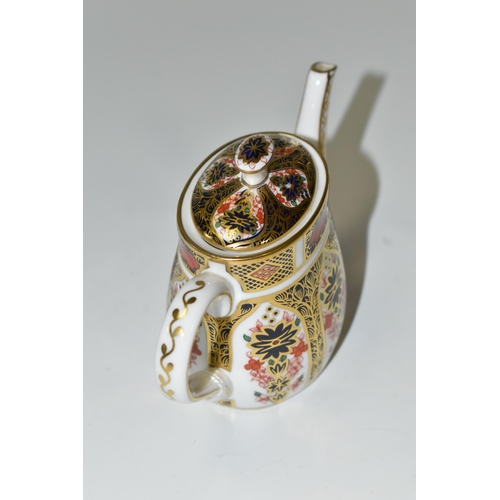 359 - A ROYAL CROWN DERBY IMARI MINIATURE TEA POT AND COVER, in the 1128 pattern, printed and painted mark... 