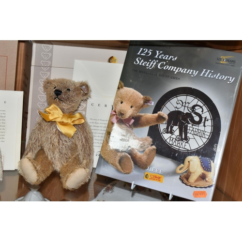 364 - THREE BOXED STEIFF LIMITED EDITION BEARS AND A COPY OF 125 YEARS STEIFF COMPANY HISTORY, still shrin... 