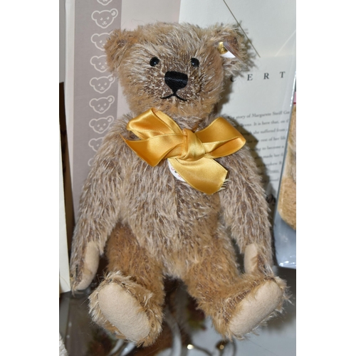 364 - THREE BOXED STEIFF LIMITED EDITION BEARS AND A COPY OF 125 YEARS STEIFF COMPANY HISTORY, still shrin... 