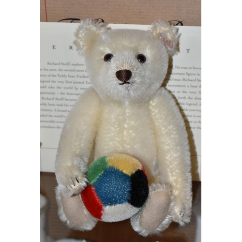 364 - THREE BOXED STEIFF LIMITED EDITION BEARS AND A COPY OF 125 YEARS STEIFF COMPANY HISTORY, still shrin... 