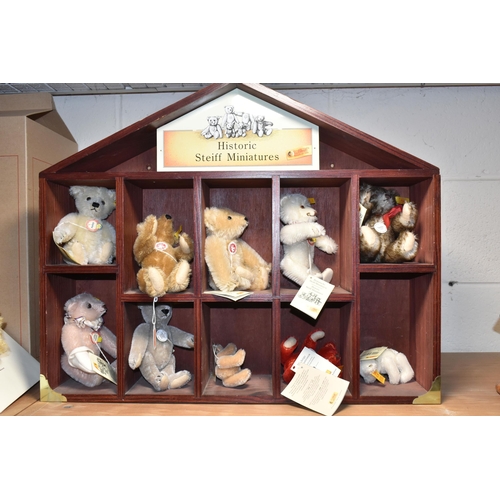 368 - A STEIFF `HISTORIC STEIFF MINIATURES` DISPLAY CASE CONTAINING TEN MINIATURE STEIFF BEARS, comprising... 