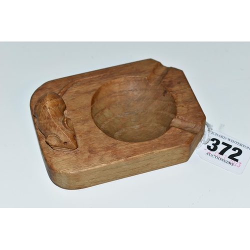 372 - A ROBERT THOMPSON OF KILBURN MOUSEMAN OAK ASHTRAY, carved with signature mouse, length 10cm x width ... 