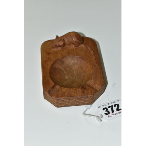 372 - A ROBERT THOMPSON OF KILBURN MOUSEMAN OAK ASHTRAY, carved with signature mouse, length 10cm x width ... 