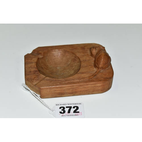 372 - A ROBERT THOMPSON OF KILBURN MOUSEMAN OAK ASHTRAY, carved with signature mouse, length 10cm x width ... 