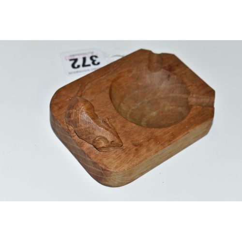 372 - A ROBERT THOMPSON OF KILBURN MOUSEMAN OAK ASHTRAY, carved with signature mouse, length 10cm x width ... 