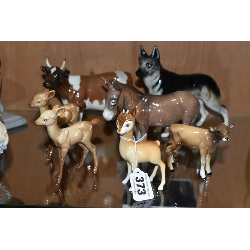 373 - SEVEN BESWICK ANIMALS, all gloss, comprising Chamois, model no.1551, two Fawn, model no.1000B, secon... 