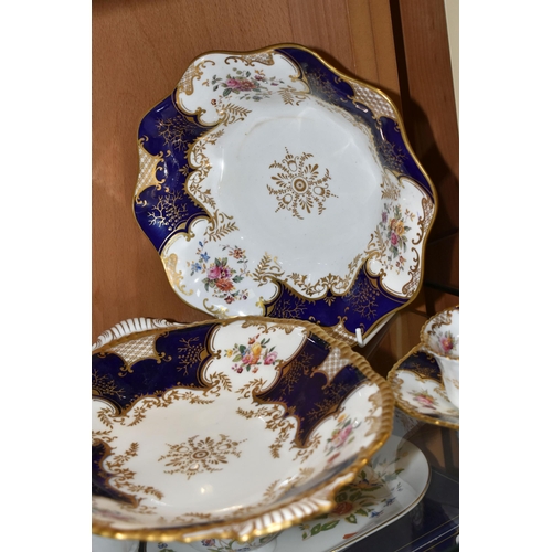 375 - TWO COALPORT DISHES, together with a cup and saucer, cobalt blue panels, Y2665 pattern inside cup, t... 