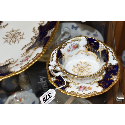 375 - TWO COALPORT DISHES, together with a cup and saucer, cobalt blue panels, Y2665 pattern inside cup, t... 