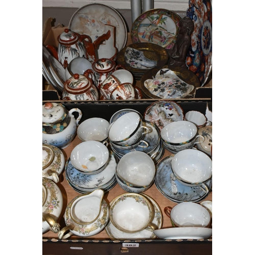 382 - TWO BOXES OF ASIAN CERAMICS, including a late 19th century Imari scallop edged charger, a.f. (glued ... 