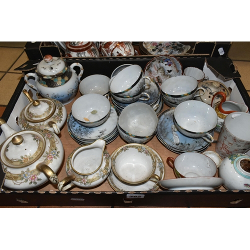 382 - TWO BOXES OF ASIAN CERAMICS, including a late 19th century Imari scallop edged charger, a.f. (glued ... 