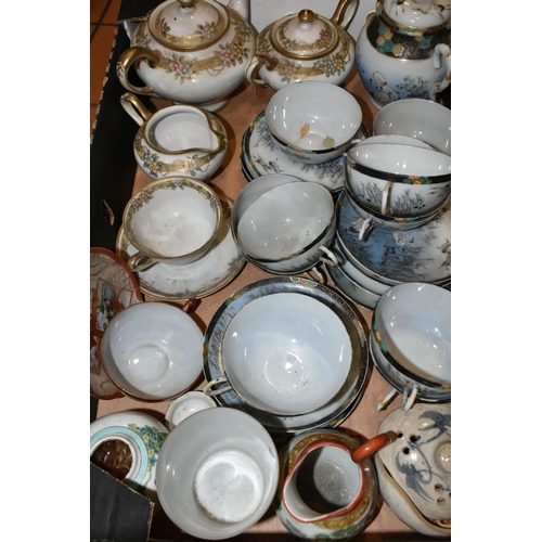 382 - TWO BOXES OF ASIAN CERAMICS, including a late 19th century Imari scallop edged charger, a.f. (glued ... 