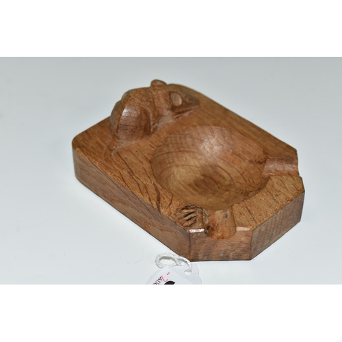 395 - A ROBERT THOMPSON 'MOUSEMAN' STYLE ASHTRAY,  hand carved oak ashtray with signature mouse, length 10... 