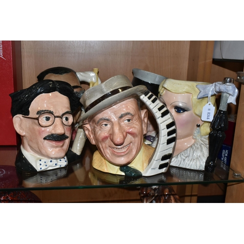 403 - FIVE ROYAL DOULTON CHARACTER JUGS, comprising D6710 'Groucho', D6708 'Jimmy Durante', D6707 'Louis A... 