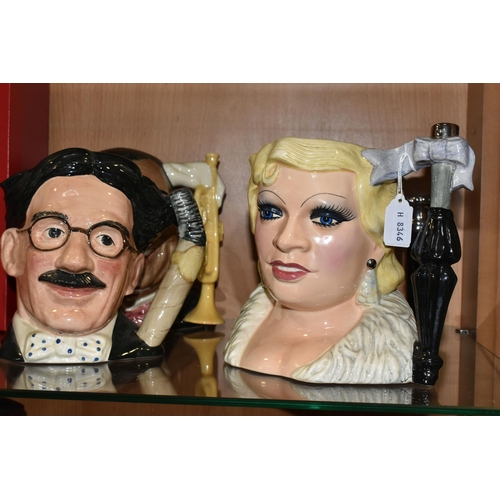 403 - FIVE ROYAL DOULTON CHARACTER JUGS, comprising D6710 'Groucho', D6708 'Jimmy Durante', D6707 'Louis A... 