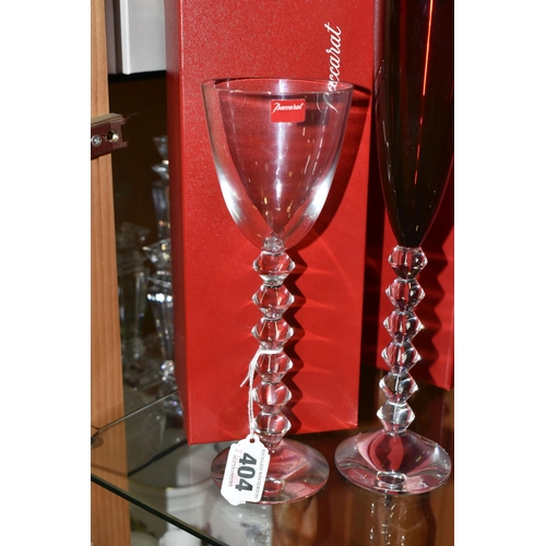 404 - TWO PAIRS OF BOXED BACCARAT RHINE GLASSES, comprising two ruby coloured  Baccarat Vega Flutissimo ch... 