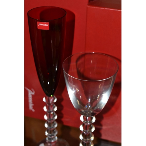 404 - TWO PAIRS OF BOXED BACCARAT RHINE GLASSES, comprising two ruby coloured  Baccarat Vega Flutissimo ch... 