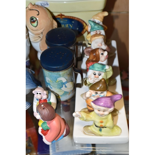 410 - A COLLECTION OF VINTAGE NOVELTY SALT & PEPPER SETS, comprising a 'Clover' Walt Disney's Seven Dwarfs... 