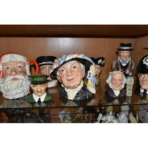 419 - SEVEN ROYAL DOULTON CHARACTER JUGS, comprising D6759 Pearly Queen, D6744 The London Bobby, Winston C... 