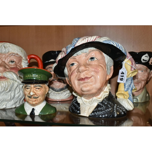 419 - SEVEN ROYAL DOULTON CHARACTER JUGS, comprising D6759 Pearly Queen, D6744 The London Bobby, Winston C... 